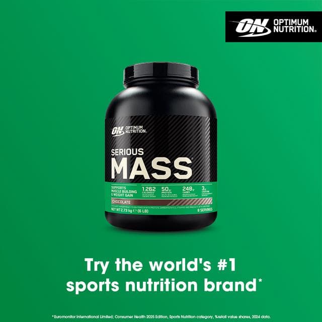 Optimum Nutrition Serious Mass Protein Powder Chocolate Flavour 8 Servings 2.73kg - gallery image 3