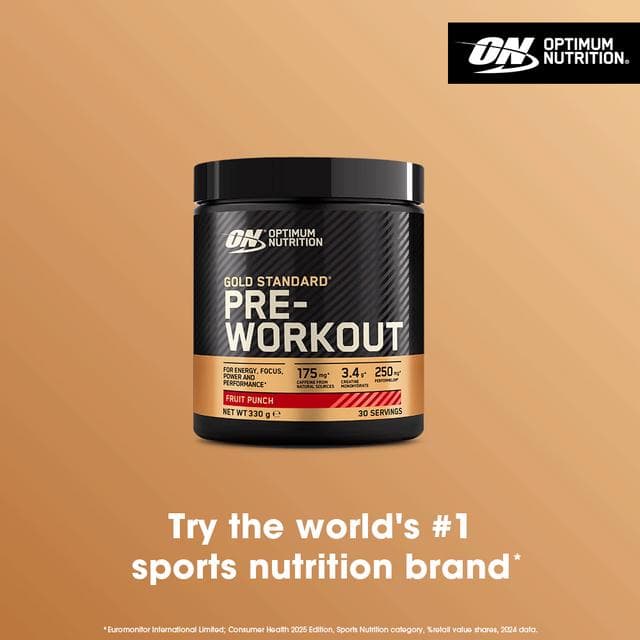 Optimum Nutrition Gold Standard Pre Workout Powder Fruit Punch Flavour 30 servings 330g - gallery image 3