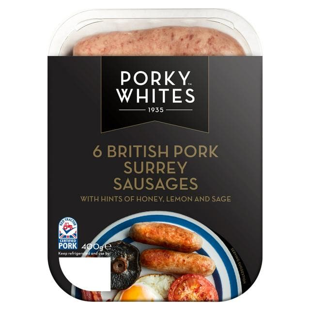 Porky Whites Surreys Premium British Pork Sausages x6 400g - gallery image 1