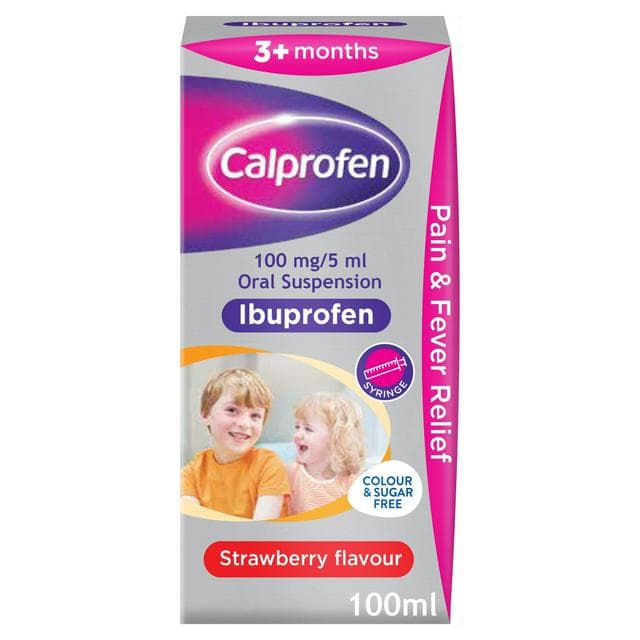 Calprofen Oral Suspension Ibuprofen 3+ Months Strawberry Flavour 100ml - gallery image 1