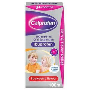 Calprofen Oral Suspension Ibuprofen 3+ Months Strawberry Flavour 100ml