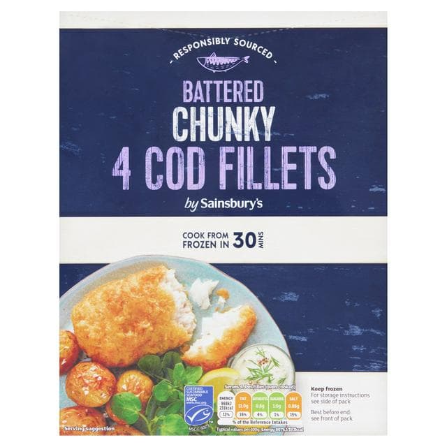 Sainsbury's Chunky Battered Cod x4 500g - gallery image 1