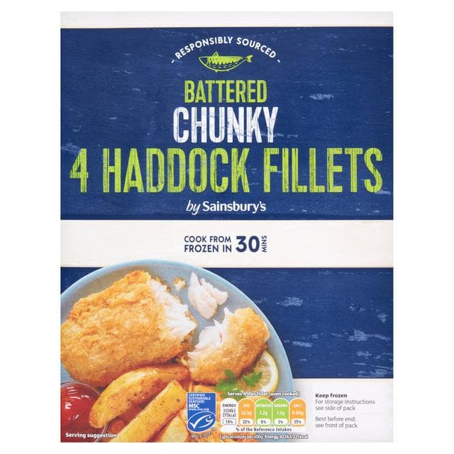 Sainsbury's Chunky Battered Haddock x4 500g - gallery image 1