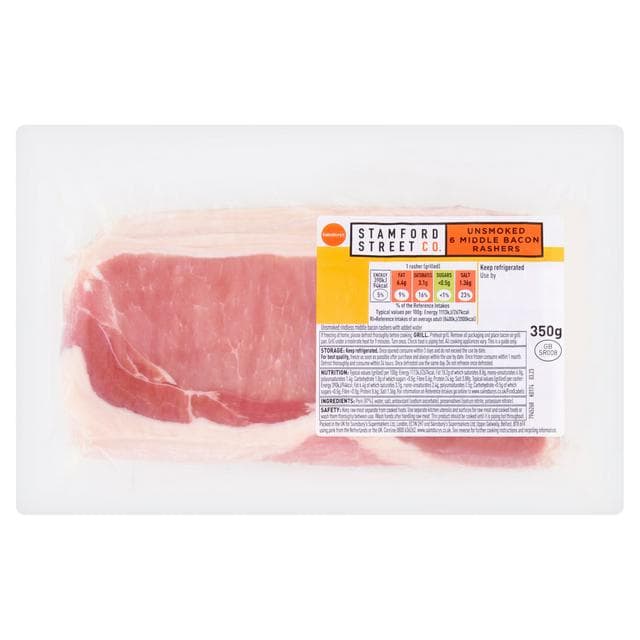 Stamford Street Co. Unsmoked Middle Bacon Rashers x6 350g - gallery image 1