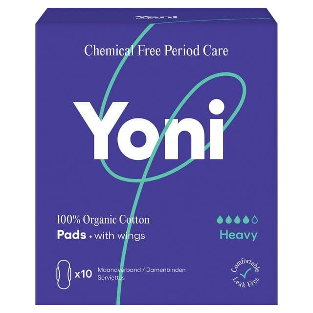 Yoni Organic Cotton Sanitary Towels Heavy With Wings x10 - gallery image 1
