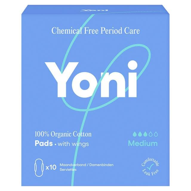 Yoni Organic Cotton Sanitary Towels Medium With Wings x10 - gallery image 1