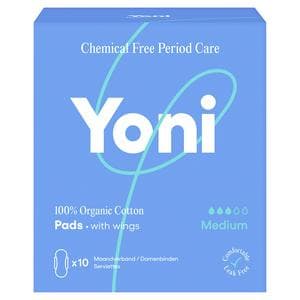 Yoni Organic Cotton Sanitary Towels Medium With Wings x10
