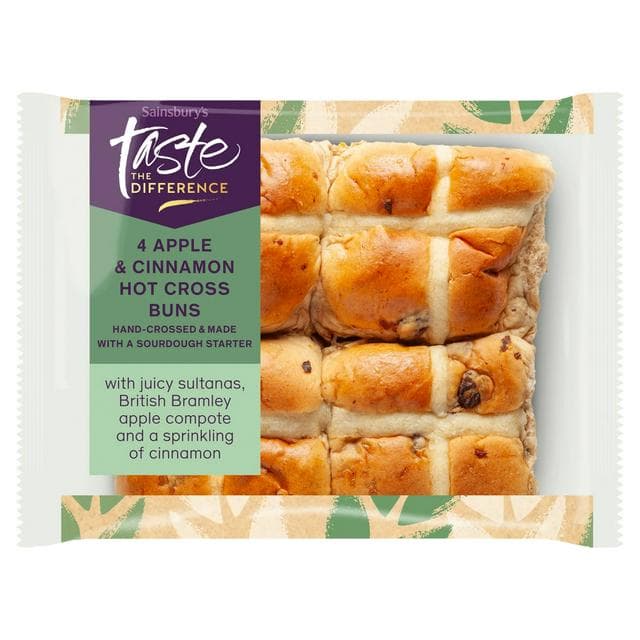 Sainsbury's 4 Apple & Cinnamon Hot Cross Buns, Taste the Difference 280g - gallery image 1