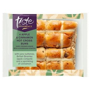 Sainsbury's 4 Apple & Cinnamon Hot Cross Buns, Taste the Difference 280g