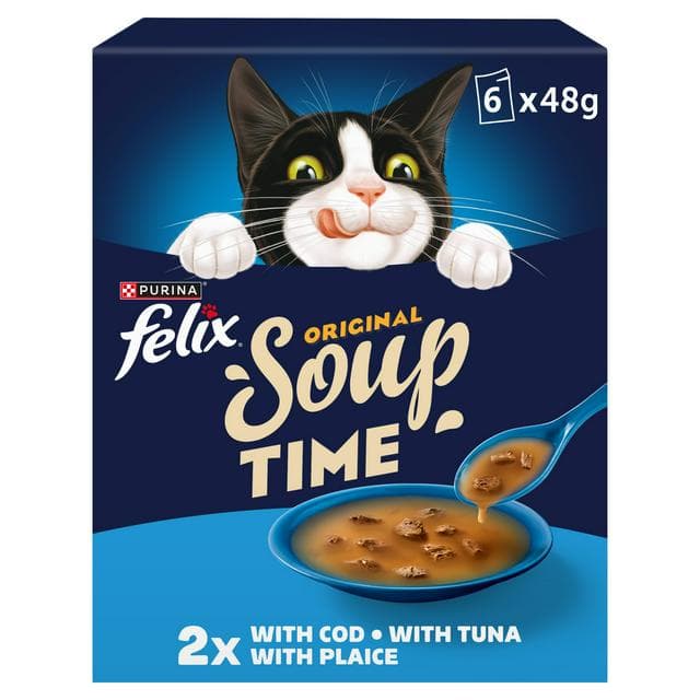 Felix Soup Fish Selection Plaice, Tuna & Cod Wet Cat Food 6 x 48g - gallery image 1