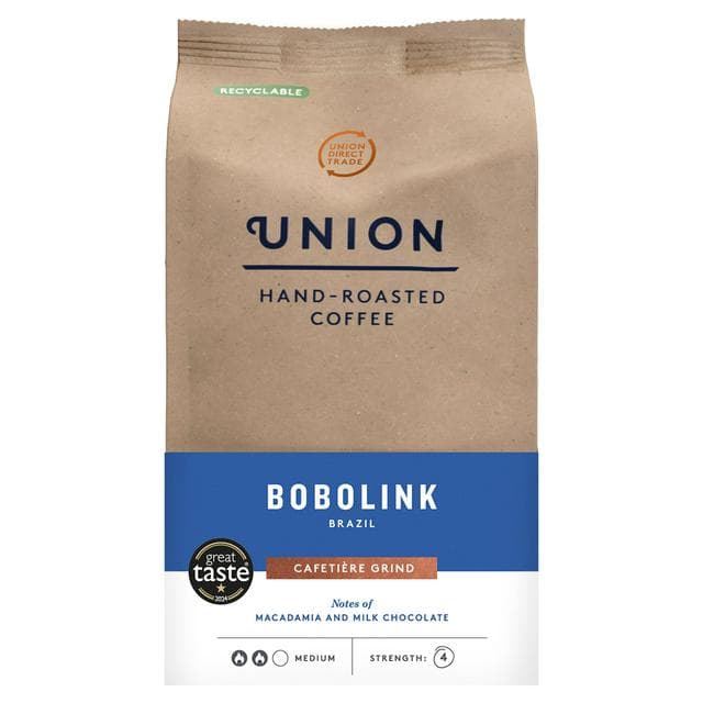 Union Hand-Roasted Coffee Bobolink Brazil Cafetière Grind 200g - gallery image 1