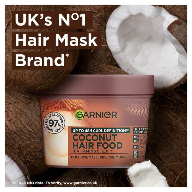 Garnier Ultimate Blends Hair Food Coconut Oil 3-in-1 Frizzy Vegan Hair Mask 390ml - gallery image 2