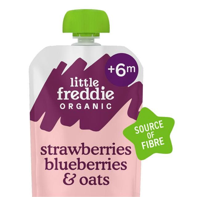 Little Freddie Organic Strawberries, Blueberries & Oats Baby Food Pouch 6+ Months 100g - gallery image 1