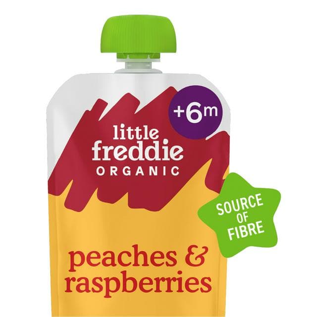 Little Freddie Organic Peaches & Raspberries Baby Food Pouch 6+ Months 100g - gallery image 1