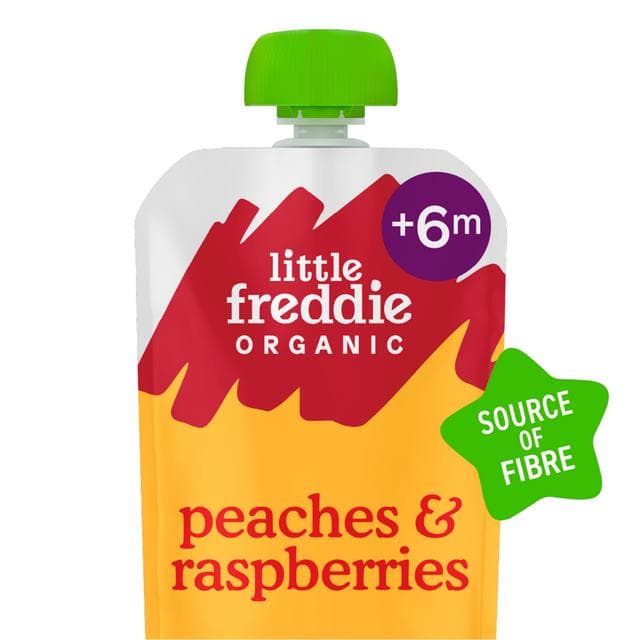 Little Freddie Organic Peaches & Raspberries Baby Food Pouch 6+ Months 100g - gallery image 2