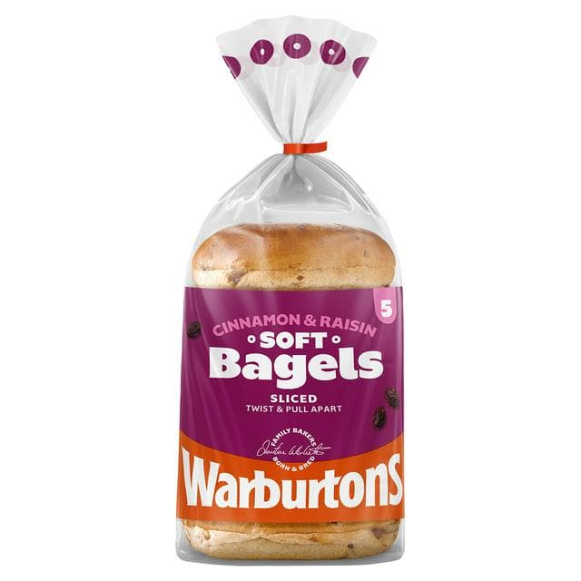 Warburtons Sliced Cinnamon & Raisin Bagels x5 - gallery image 1