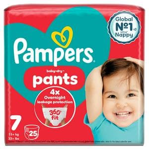 Pampers Baby Dry Nappy Pants Essential Pack Nappies Size 7, 17kg+ x25