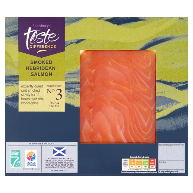 Sainsbury's Hebridean Kiln Dried Thick Sliced ASC Scottish Smoked Salmon, Taste the Difference 100g (Ready to Eat) - gallery image 1