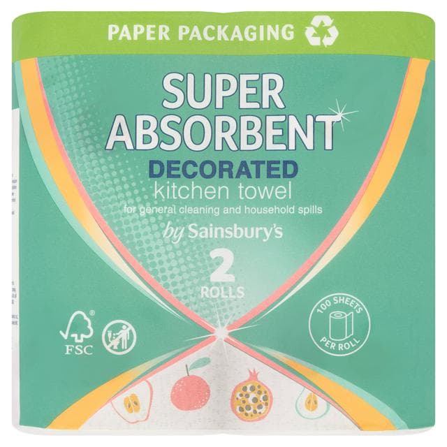 Sainsbury's Super Absorbent Decorated Kitchen Towel 2 Rolls - gallery image 1
