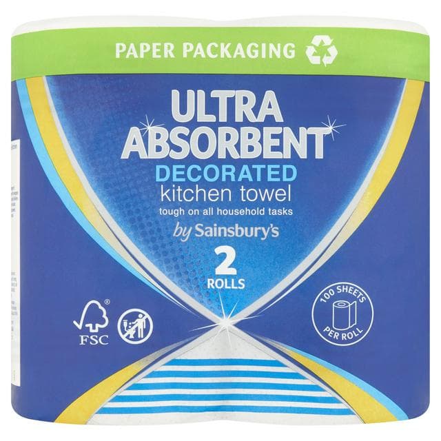 Sainsbury's Ultra Absorbent Decorated Kitchen Towel 2 Rolls - gallery image 1