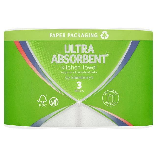 Sainsbury's Ultra Absorbent Kitchen Towel 3 Rolls - gallery image 1