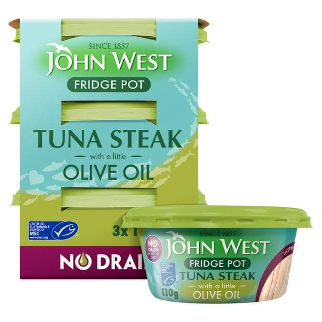 John West No Drain Fridge Pot Tuna Steak with a Little Olive Oil 3x110g - gallery image 1