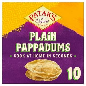 Patak's Indian 10 x Plain Cook at Home Poppadoms 100g