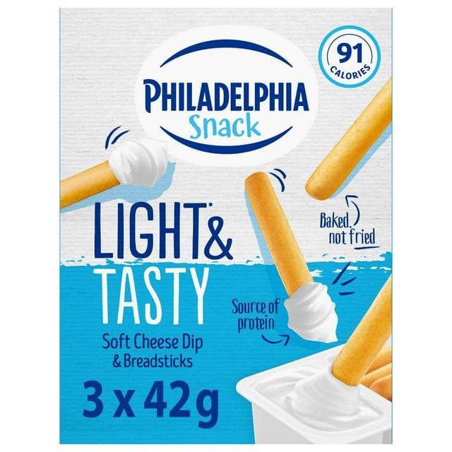 Philadelphia 3 x 42g Soft Cheese Dip Multipack Snack Breadsticks - gallery image 1