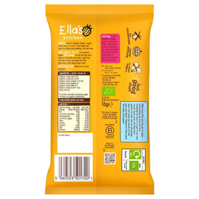 Ella's Kitchen Organic Cheese & Apple Melty Sticks Baby Snack 7+ Months 16g - gallery image 2