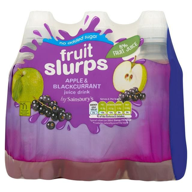 Sainsbury's No Added Sugar Fruit Slurps Apple & Blackcurrant Juice Drink 6 x 250ml - gallery image 1