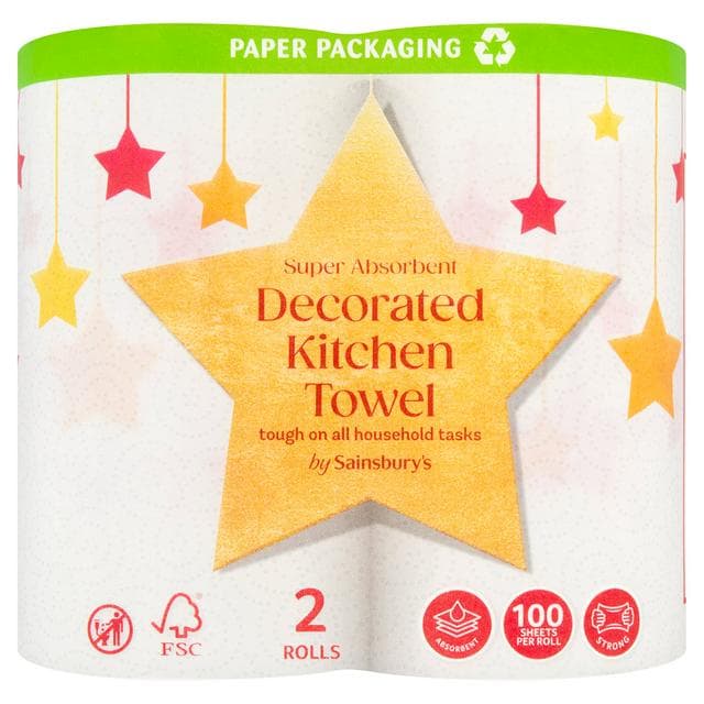 Sainsbury's 2 x Super Absorbent Decorated Kitchen Towel Rolls - gallery image 1