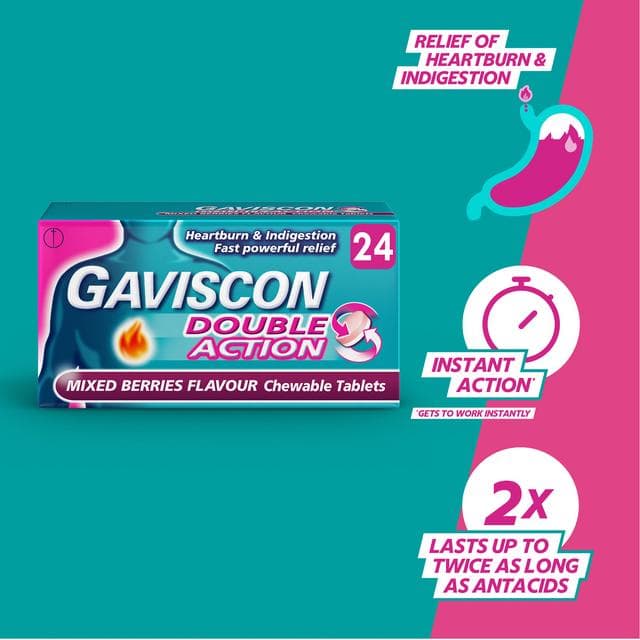 Gaviscon Double Action Heartburn & Indigestion Mixed Berries Tablets x24 - gallery image 3