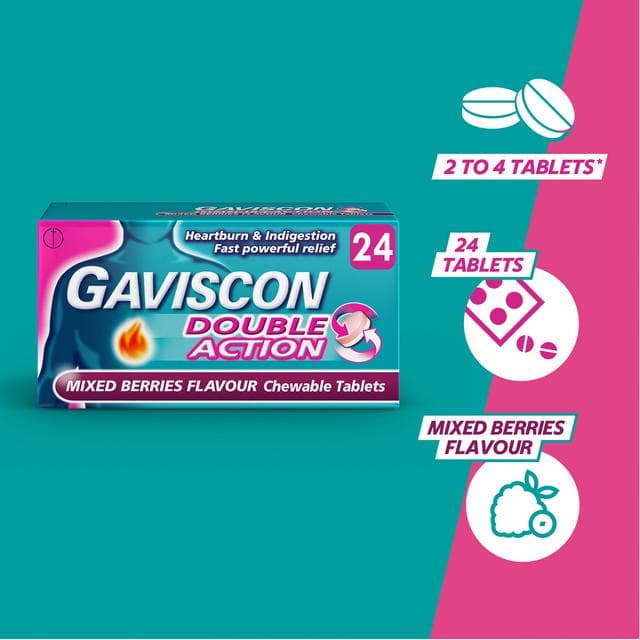 Gaviscon Double Action Heartburn & Indigestion Mixed Berries Tablets x24 - gallery image 4