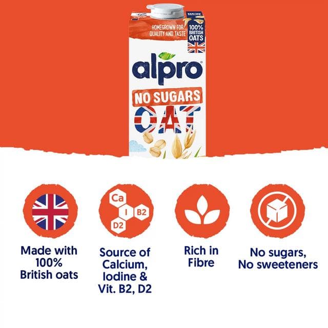 Alpro 1L No Sugar Long Life Dairy Free Oat Drink - gallery image 2