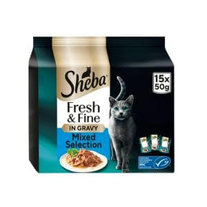 Sheba Fresh Choice 15 x Fish in Gravy Wet Cat Food Pouches 50g