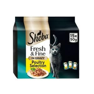 Sheba Fresh & Fine Poultry in Gravy Adult Wet Cat Food Pouches 15 x 50g