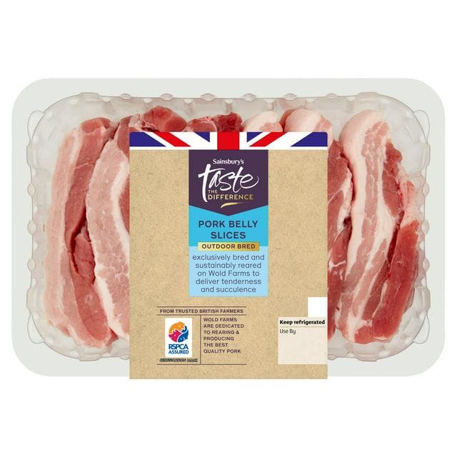 Sainsbury's Outdoor Bred British Pork Belly Slices, Taste the Difference 500g - gallery image 1