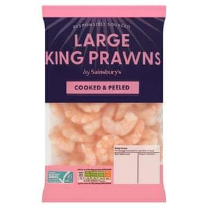 Sainsbury's Frozen Cooked & Peeled Large King Prawns ASC 400g