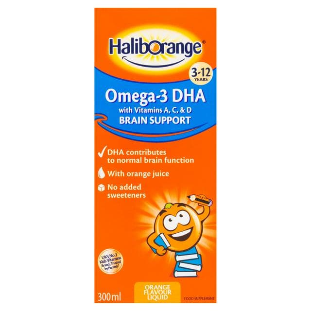 Haliborange Omega-3 DHA Brain Support Orange Flavoured Syrup, 3-12 Years 300ml - gallery image 1