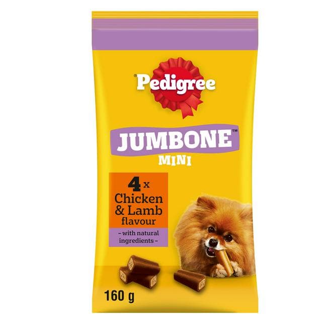 Pedigree Jumbone Mini Adult Small Dog Treats Chicken & Lamb Chews x4 160g - gallery image 1