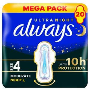 Always Ultra Sanitary Towels Secure Night with Wings, Size 4 x20