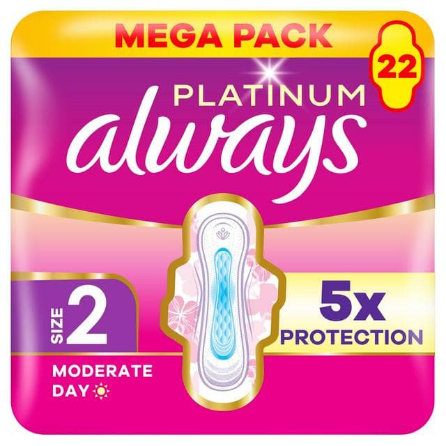 Always Platinum Long Size 2 Sanitary Towels With Wings Pads x22 - gallery image 1