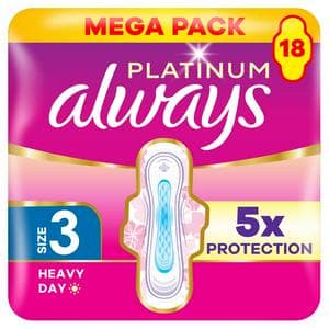 Always Platinum Day & Night Size 3 Sanitary Towels With Wings Pads x18