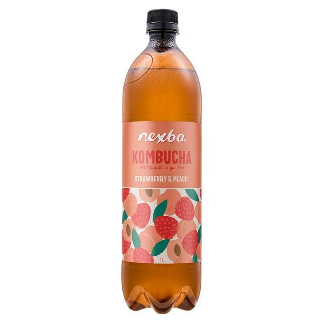 Nexba Kombucha Live Naturally Sugar Free Sparkling Probiotic Strawberry Peach 1L - gallery image 1