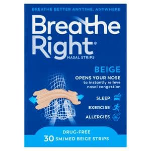 Breathe Right Congestion Relief Nasal Strips Original Small/Medium x30