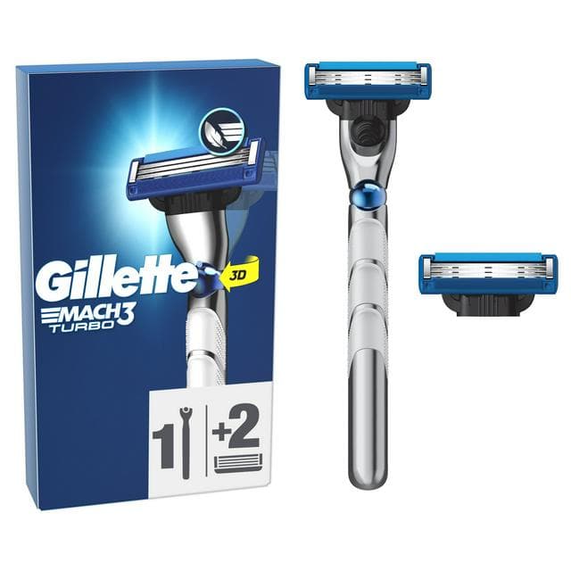 Gillette Mach3 Turbo 3D Action Razor Handle + 2 Blade Refills - gallery image 1