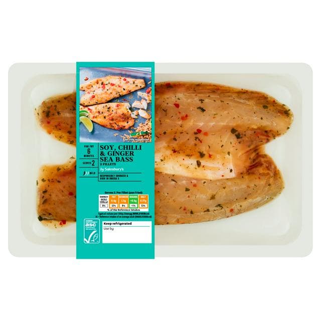 Sainsbury's Sea Bass Fillets ASC with Soy, Chilli and Ginger x2 205g - gallery image 1