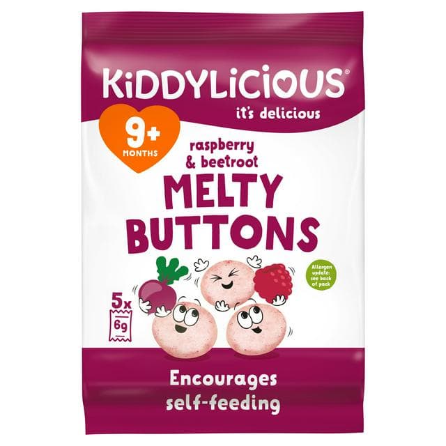 Kiddylicious Raspbery & Beetroot Melty Buttons Baby Snacks 5x6g - gallery image 1