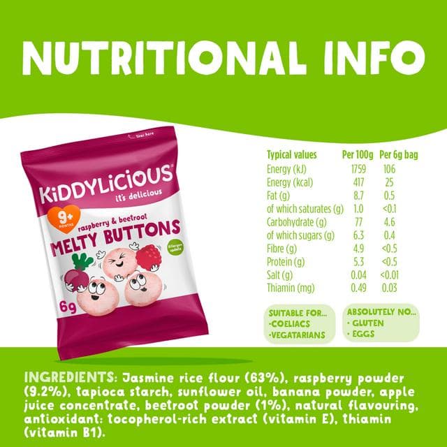 Kiddylicious Raspbery & Beetroot Melty Buttons Baby Snacks 5x6g - gallery image 3