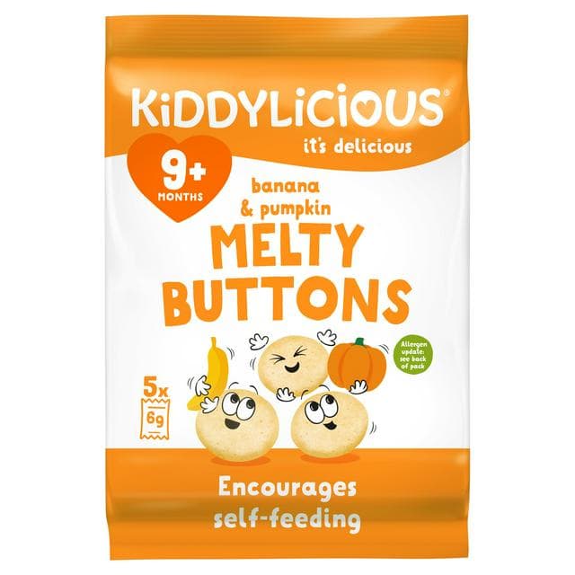 Kiddylicious Banana & Pumpkin Melty Buttons Baby Snacks 5x6g - gallery image 1